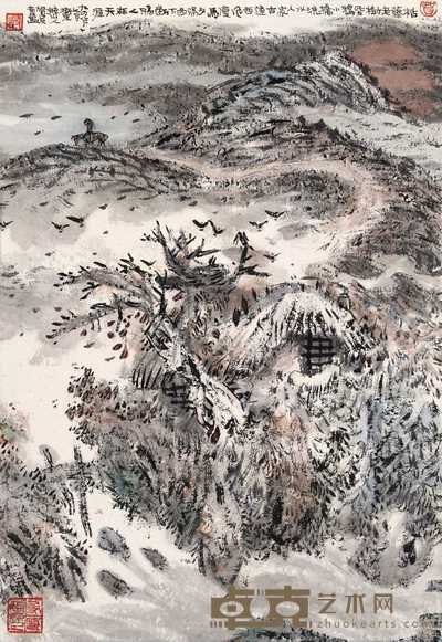 贺友直 1994年作 夕阳古道 立轴 45×31.5cm